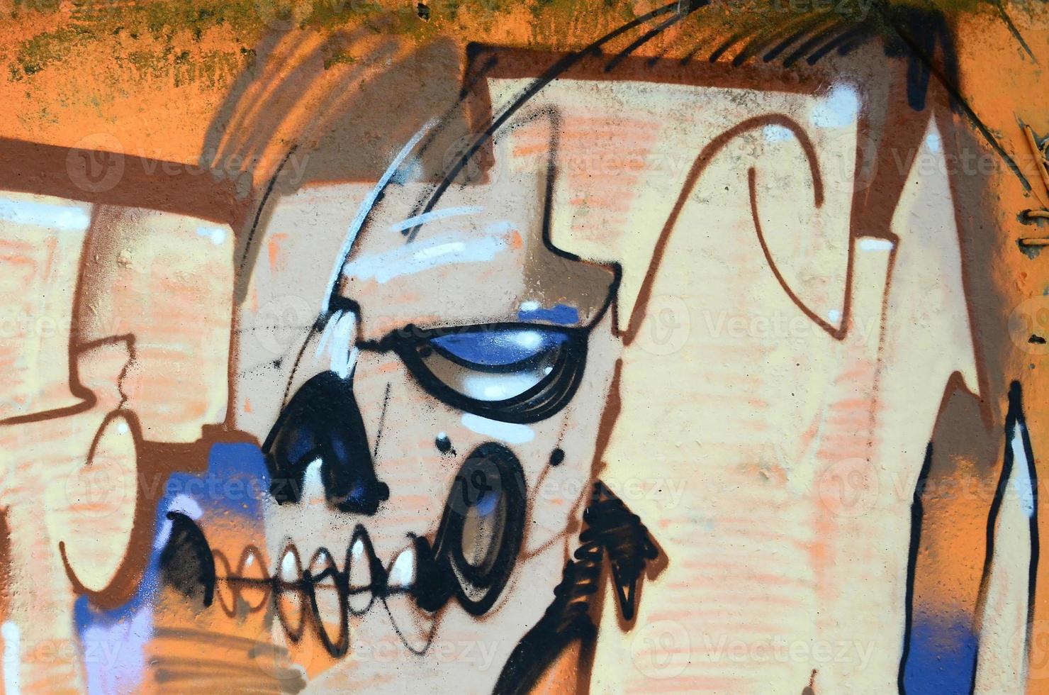 Fragment of colored street art graffiti paintings with contours and shading close up photo