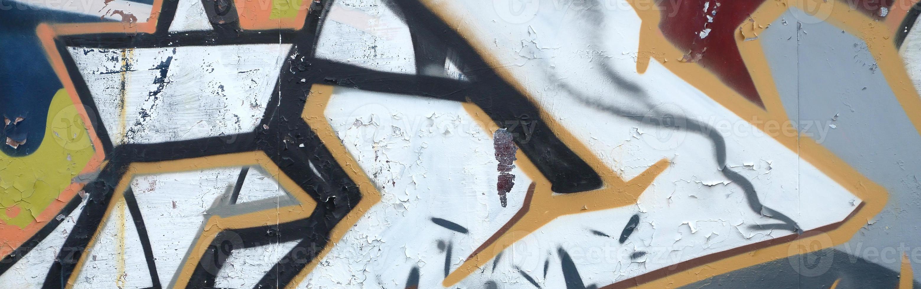 Fragment of colored street art graffiti paintings with contours and shading close up photo