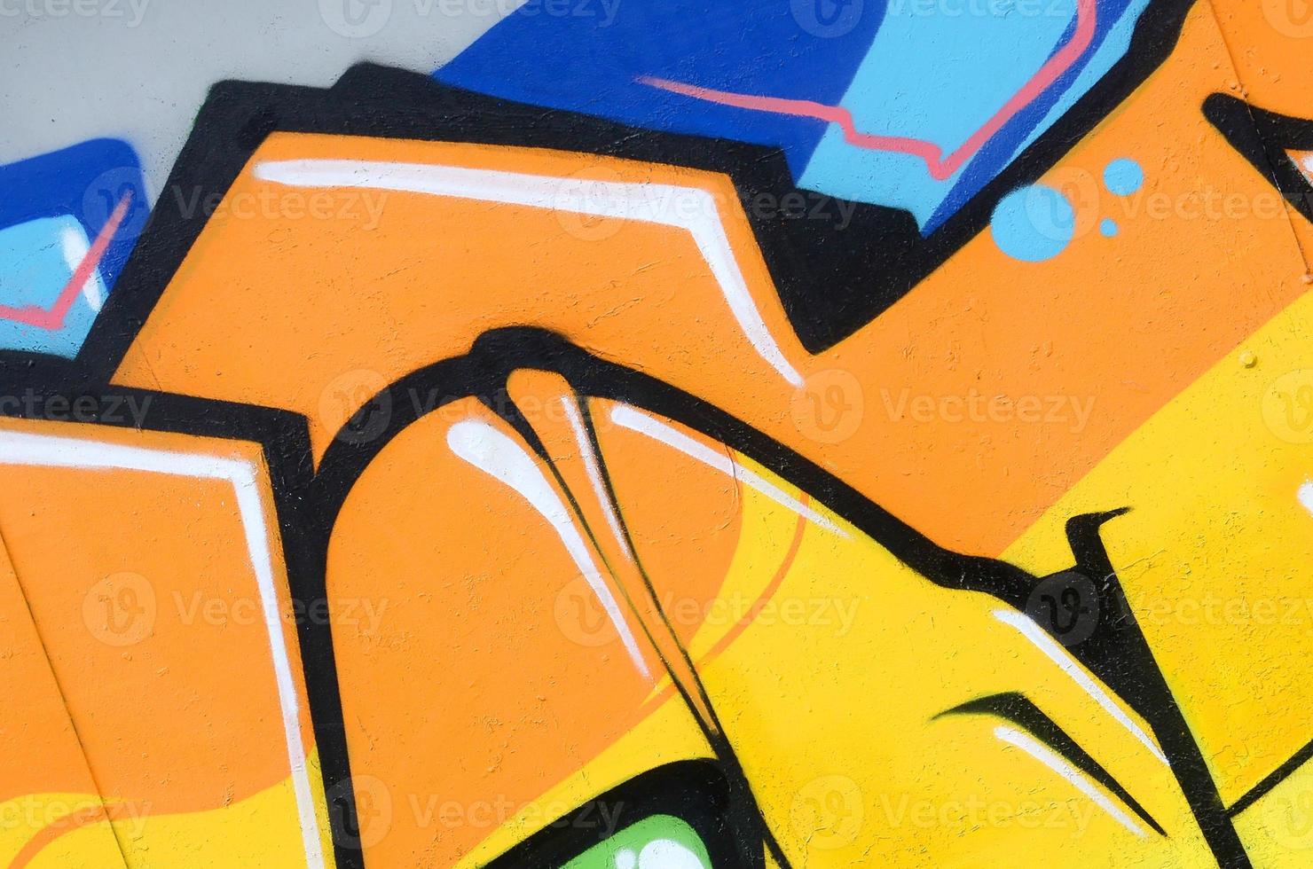 Fragment of colored street art graffiti paintings with contours and