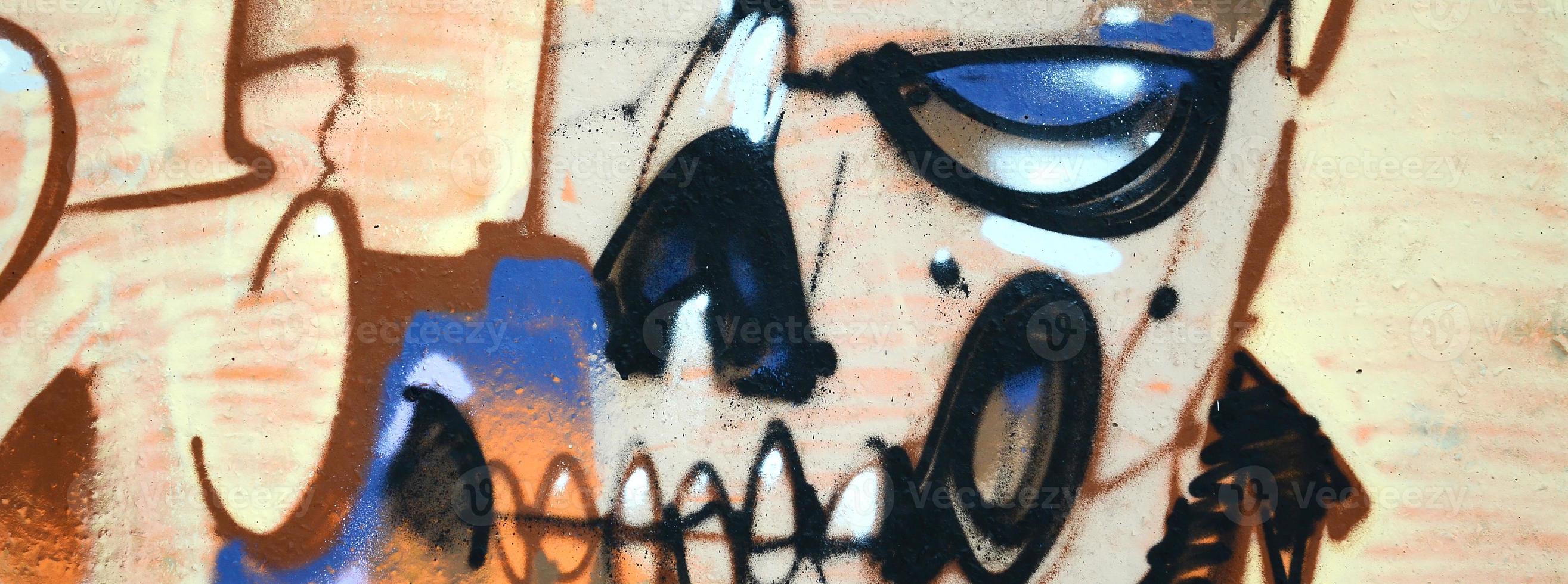 Fragment of colored street art graffiti paintings with contours and shading close up photo