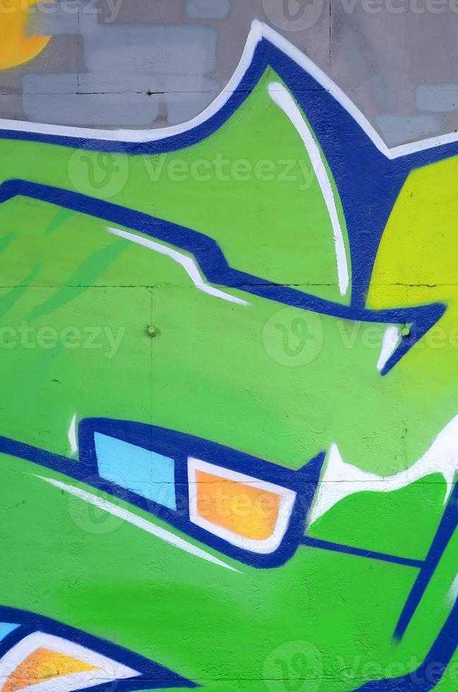 Fragment of colored street art graffiti paintings with contours and shading close up photo