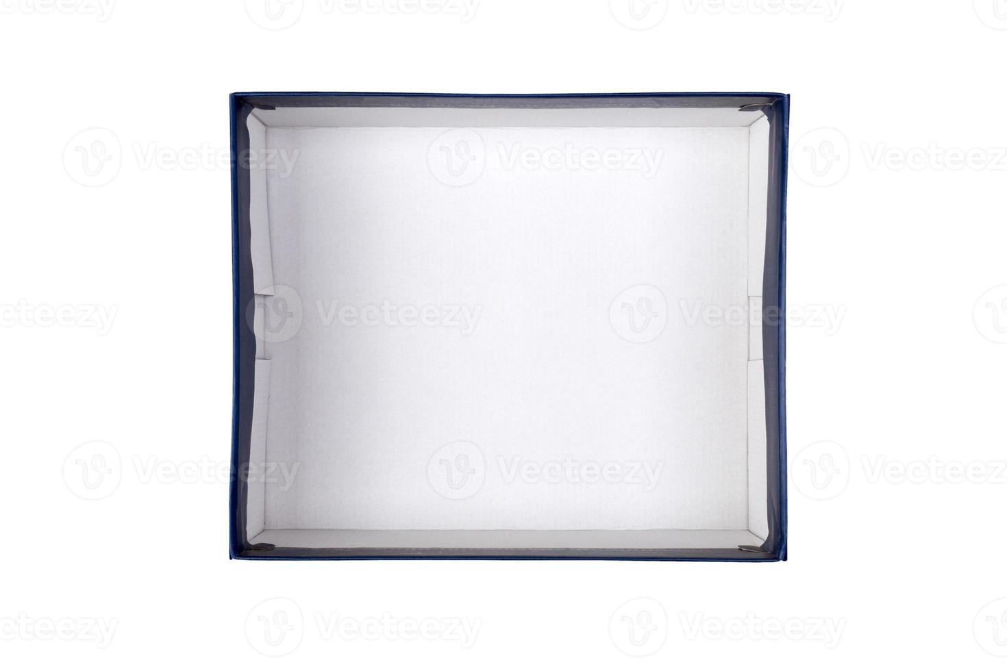 Empty opened white cardboard box for mock up isolated on white background with copy space photo