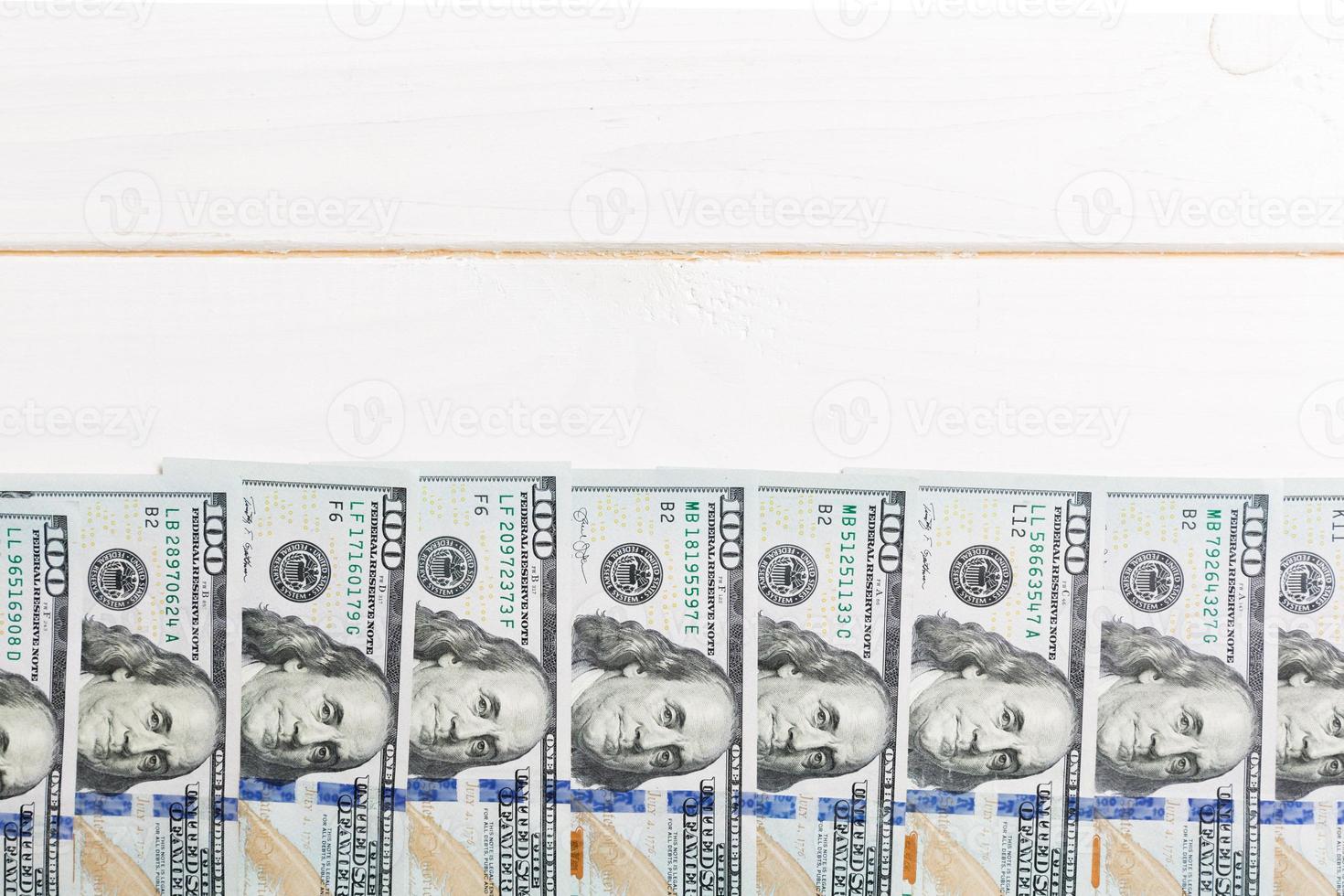 fondo de billetes de dólar estadounidense dinero vista superior del concepto de negocio en el fondo con espacio de copia foto