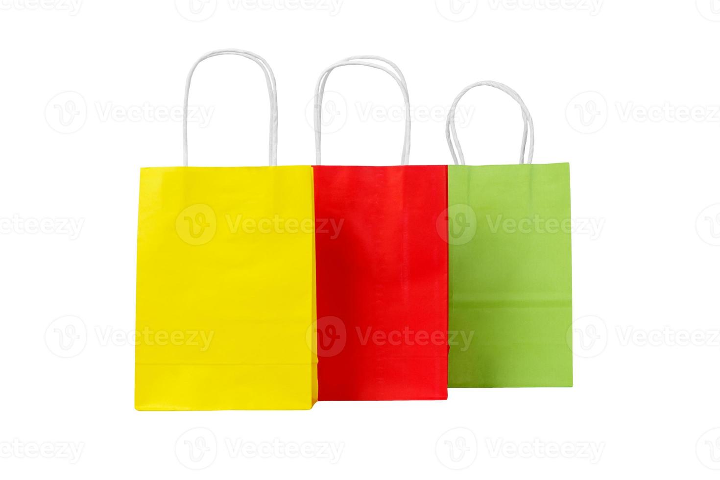 Ecological recycling Set of colored paper shopping bags photo