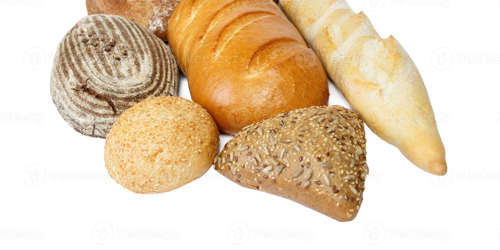 Composition with loaf of bread isolated on white background photo