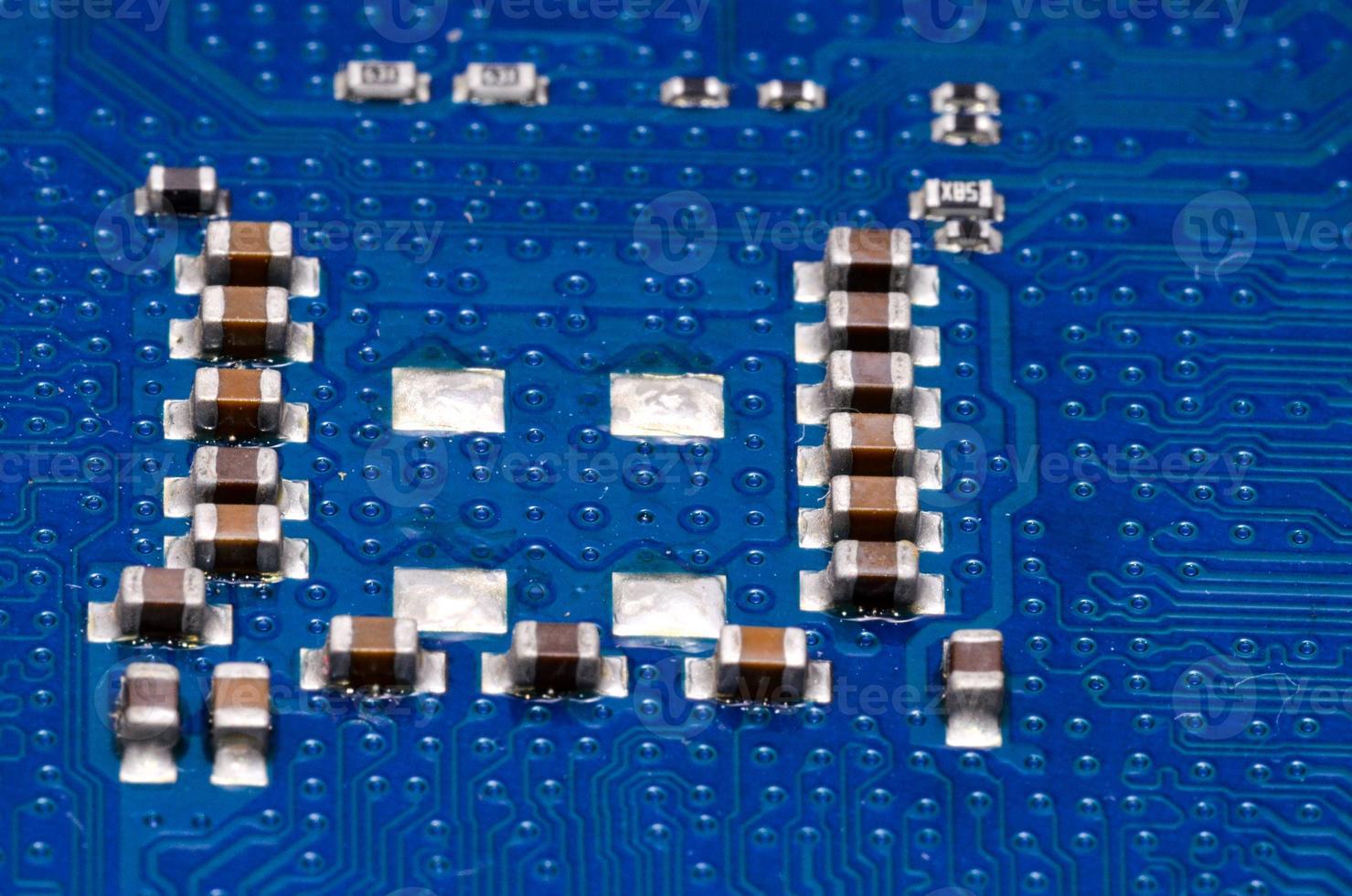 Computer chip circuit close-up photo