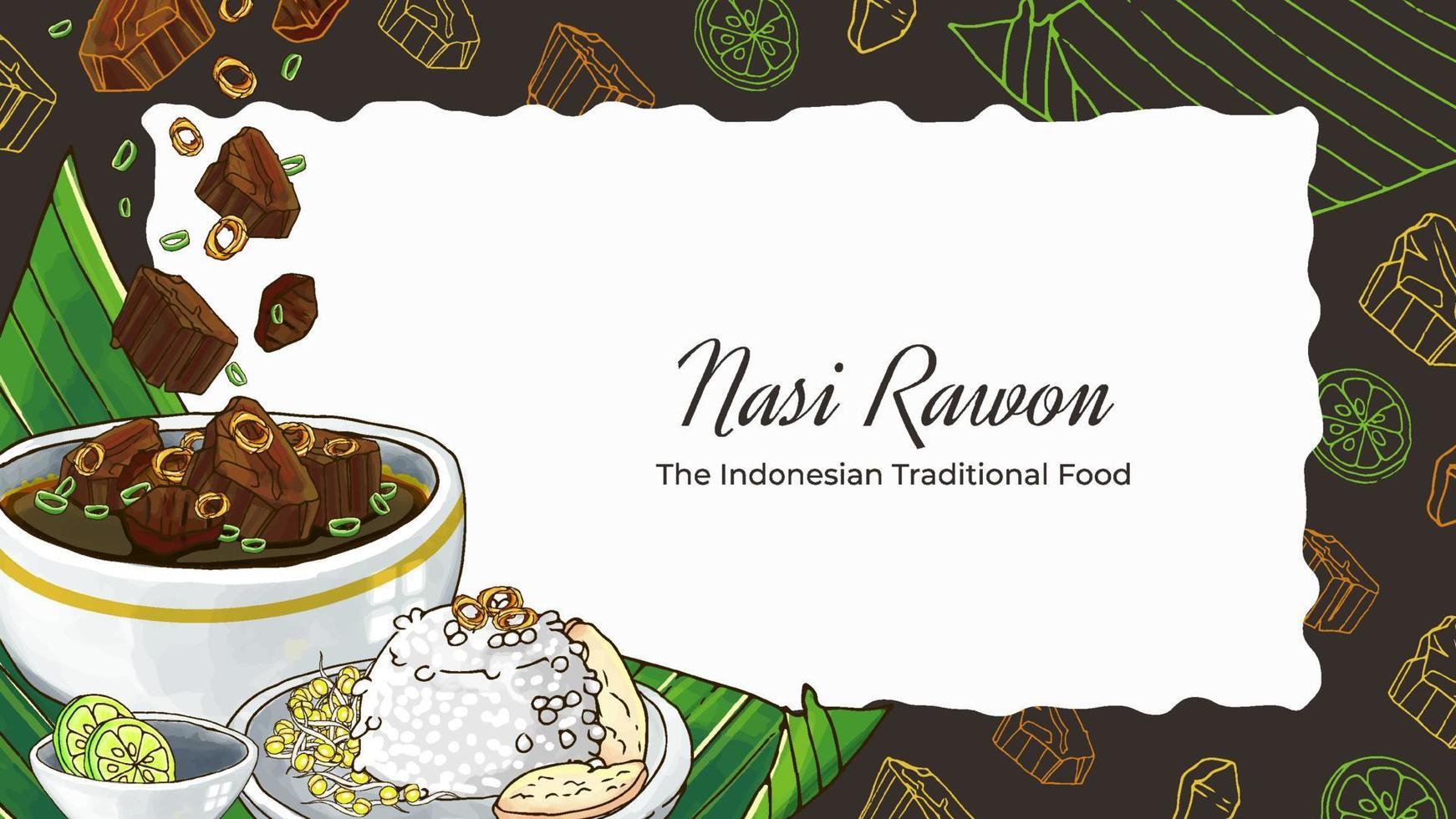 dibujado a mano nasi rawon el fondo de comida tradicional indonesia vector