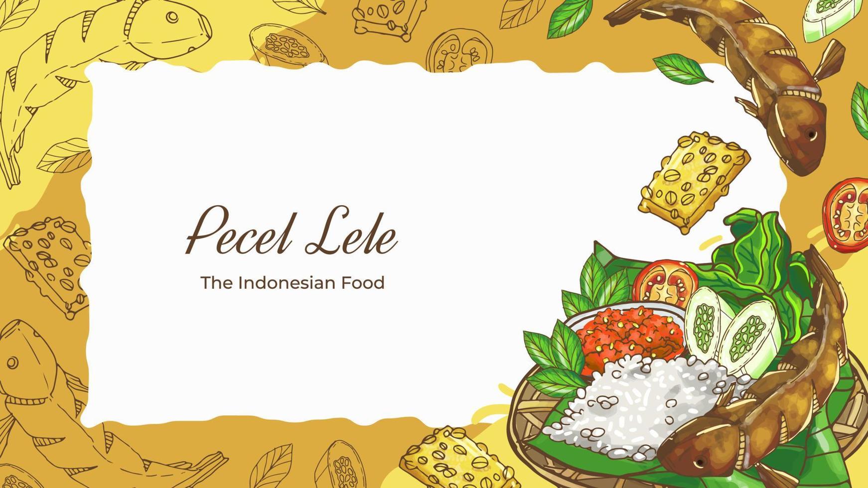 dibujado a mano pecel lele el fondo de comida indonesia vector