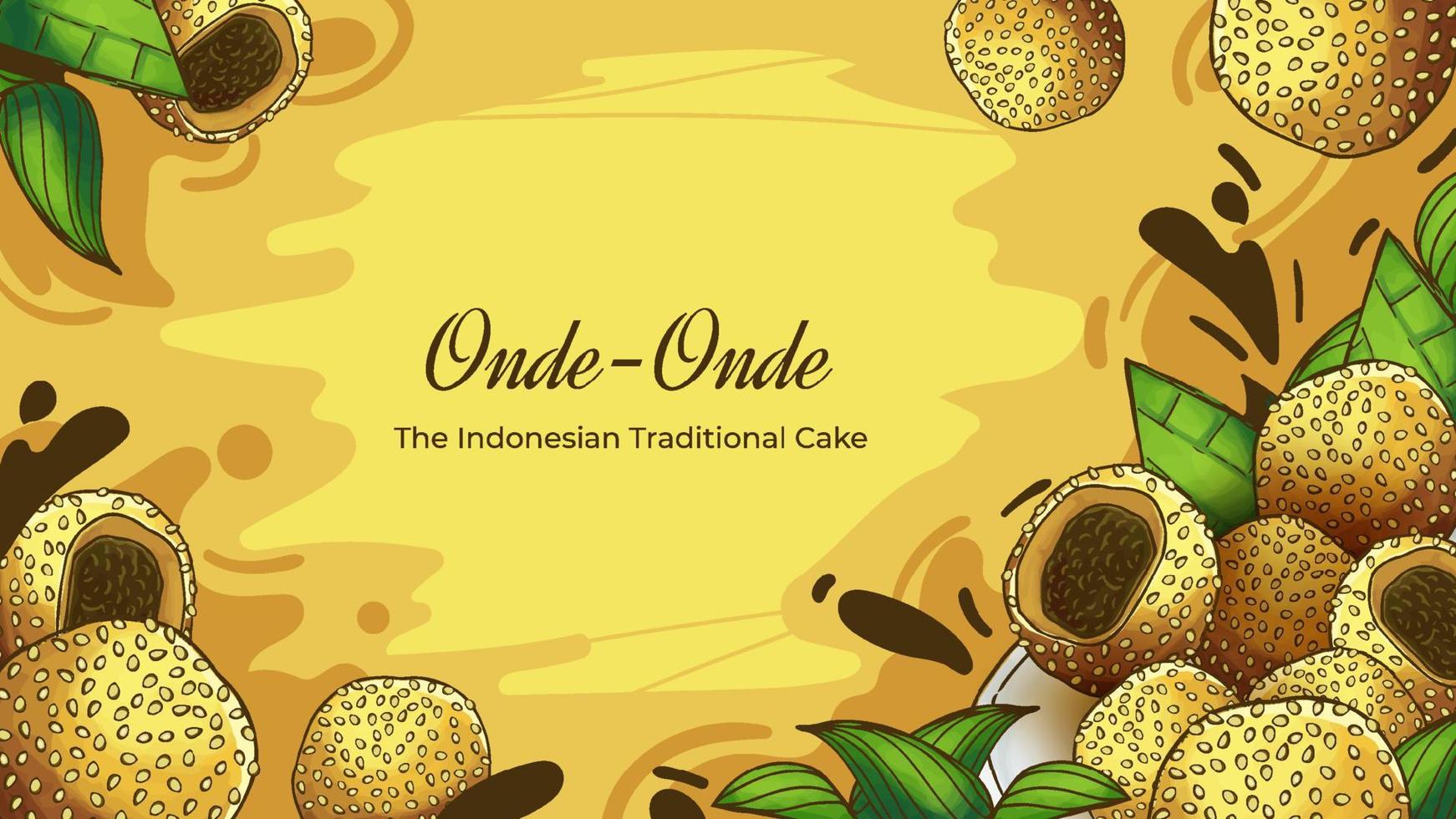 Hand Drawn Onde-Onde The Indonesian Traditional Cake Background Nasi Tumpeng The Indonesian Traditional Food Background vector