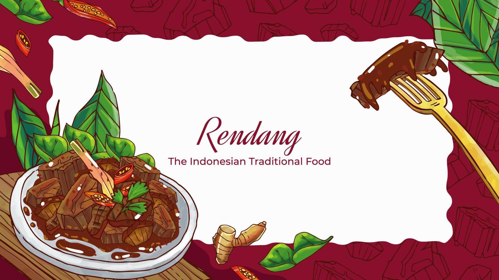 dibujado a mano rendang el fondo de comida tradicional indonesia vector