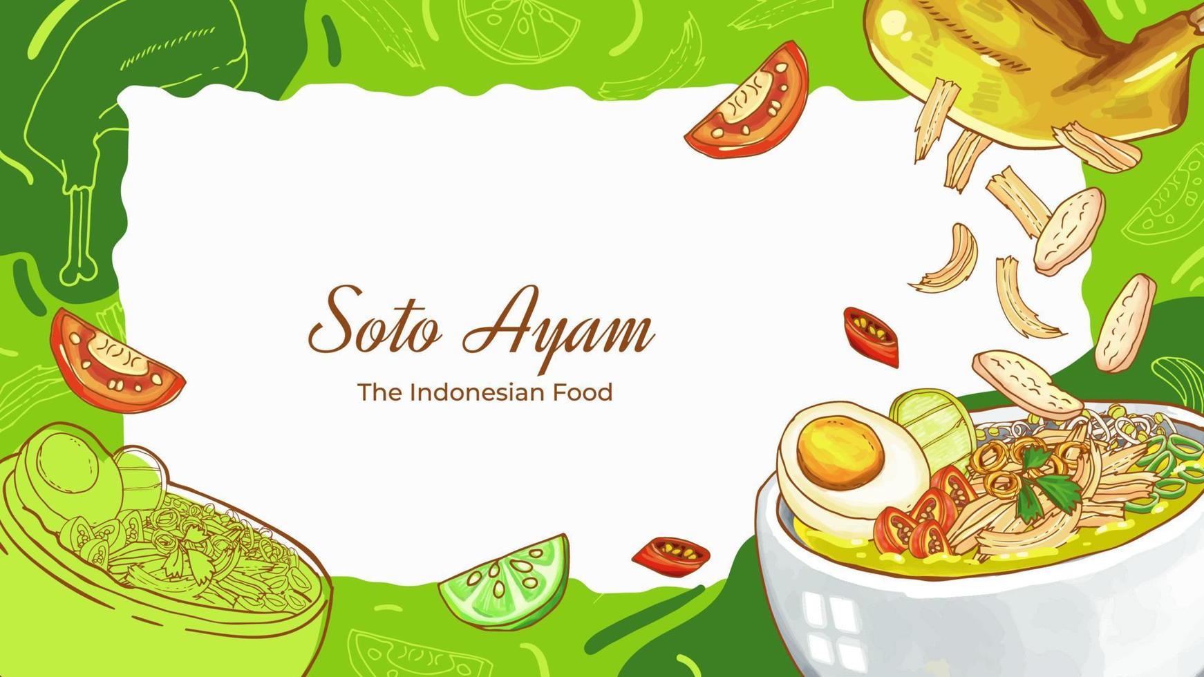 dibujado a mano soto ayam el fondo de comida indonesia vector