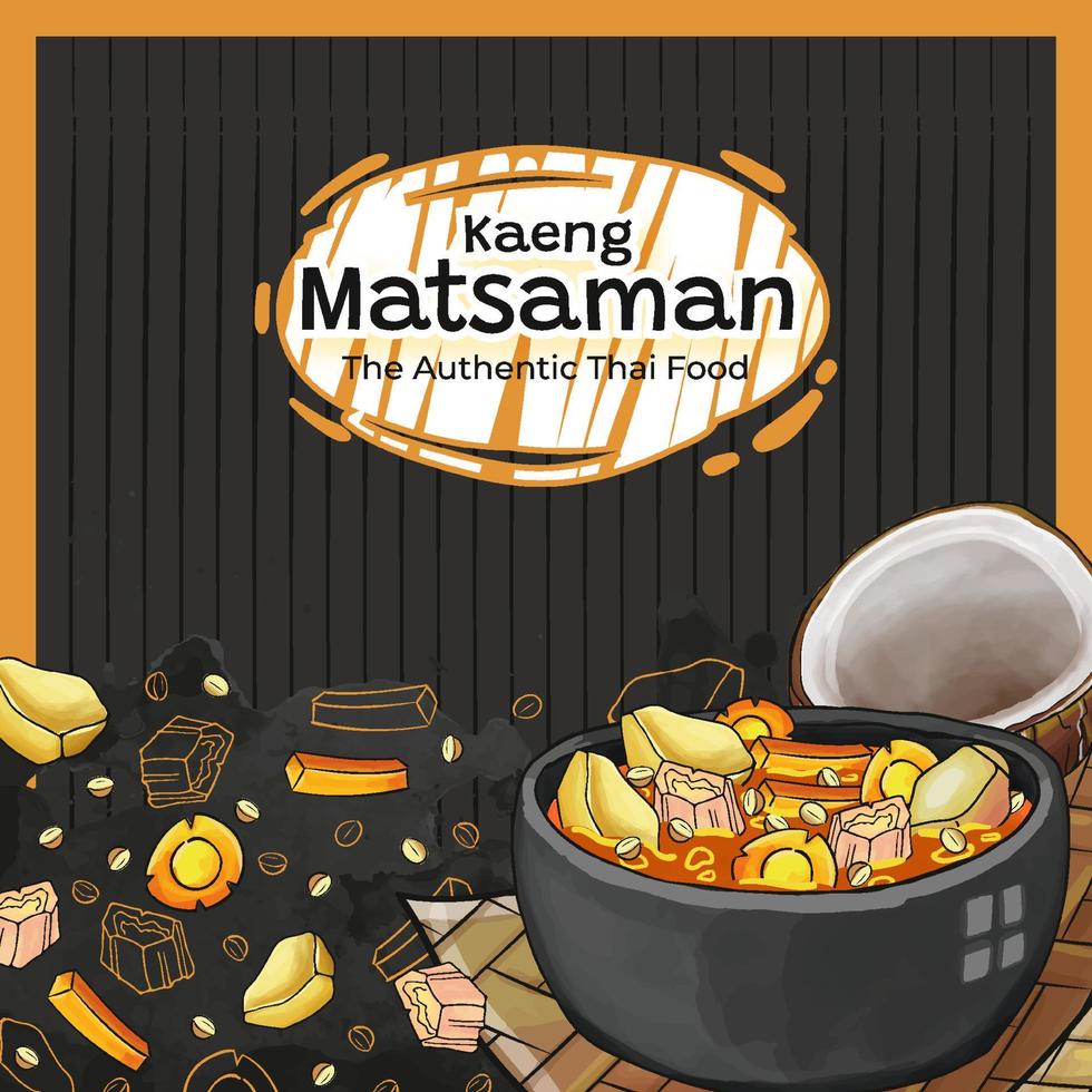 Hand Drawn Kaeng Matsaman The Authentic Thai Food Background vector