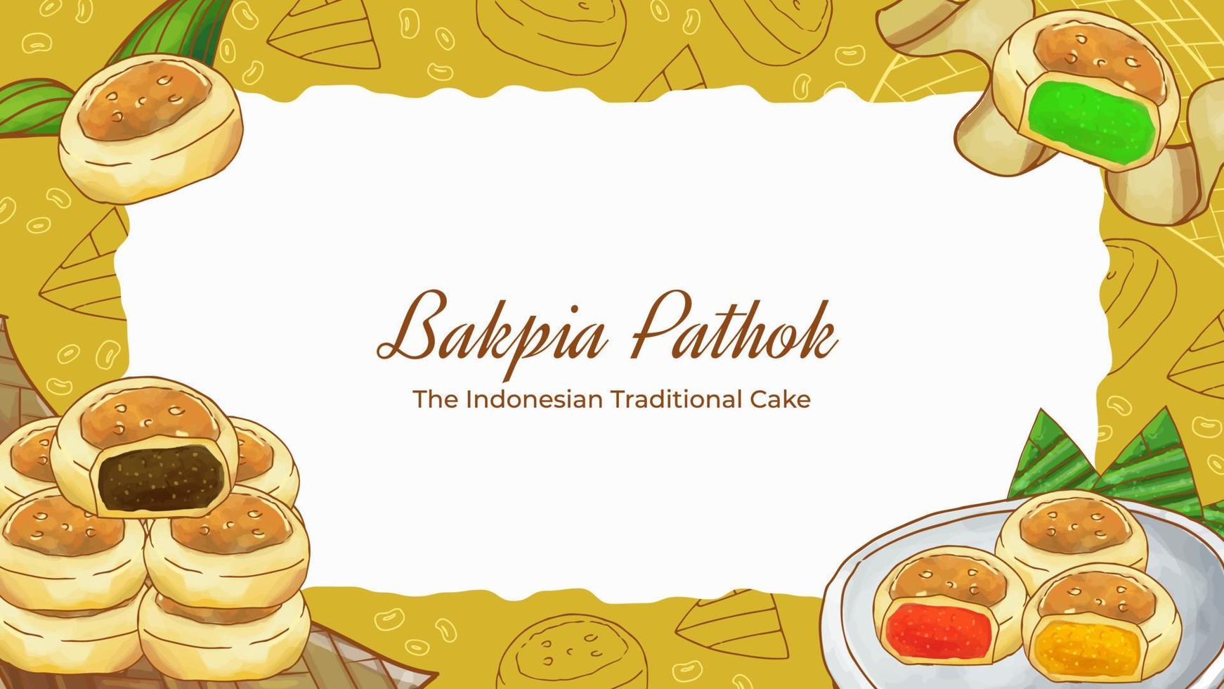 bakpia pathok dibujado a mano el fondo de la torta indonesia vector