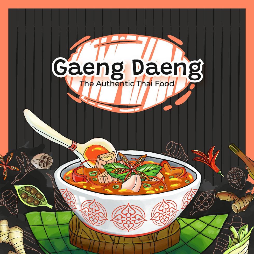 Hand Drawn Gaeng Daeng The Authentic Thai Food Background vector