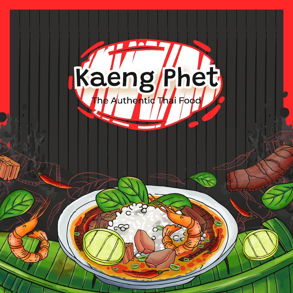 dibujado a mano kaeng phet el auténtico fondo de comida tailandesa vector