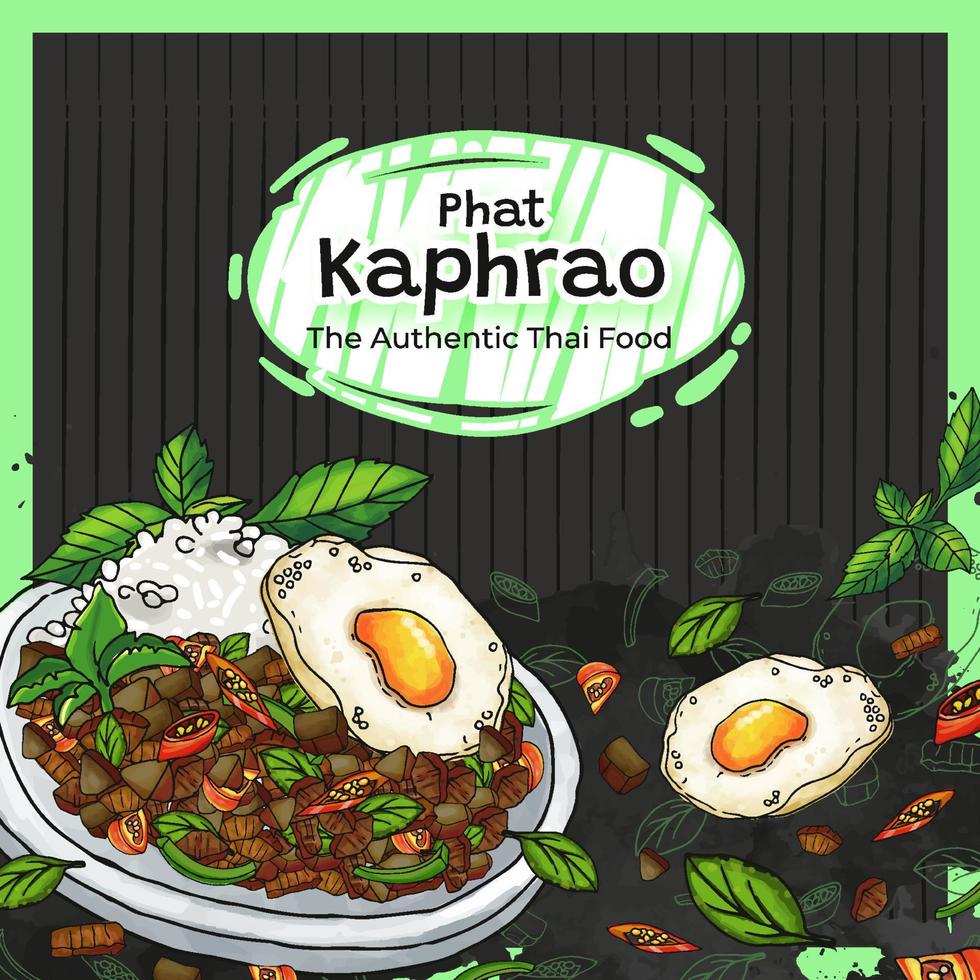 Hand Drawn Phat Kaphrao The Authentic Thai Food Background vector