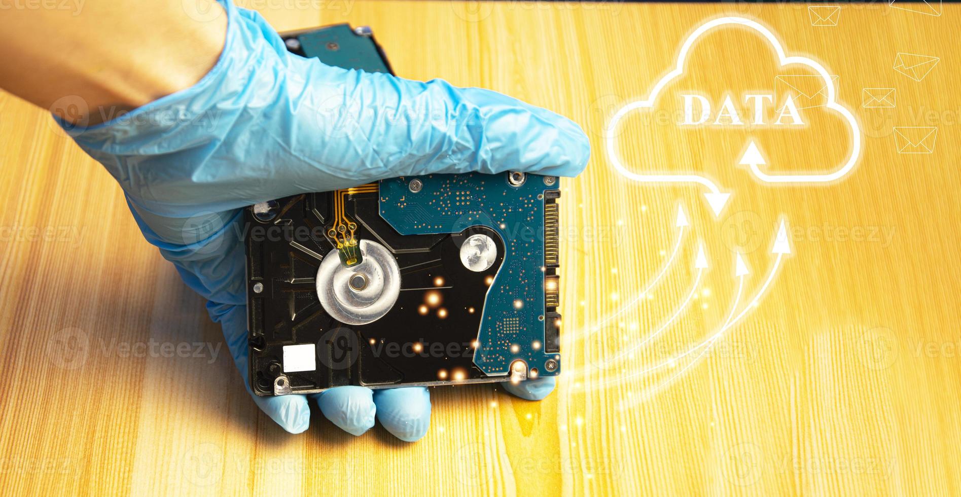The concept of storing data on the cloud system photo
