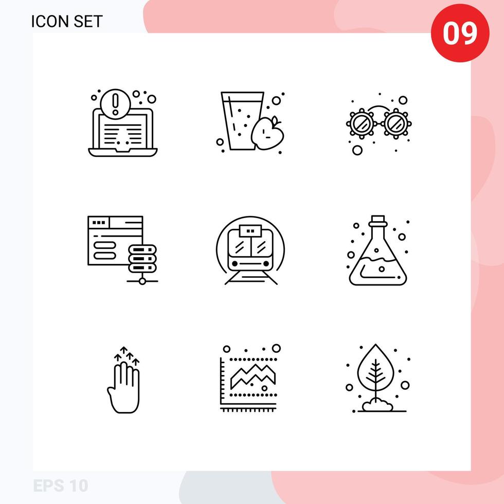 Set of 9 Vector Outlines on Grid for public transport glasses speed train server Editable Vector Design Elements