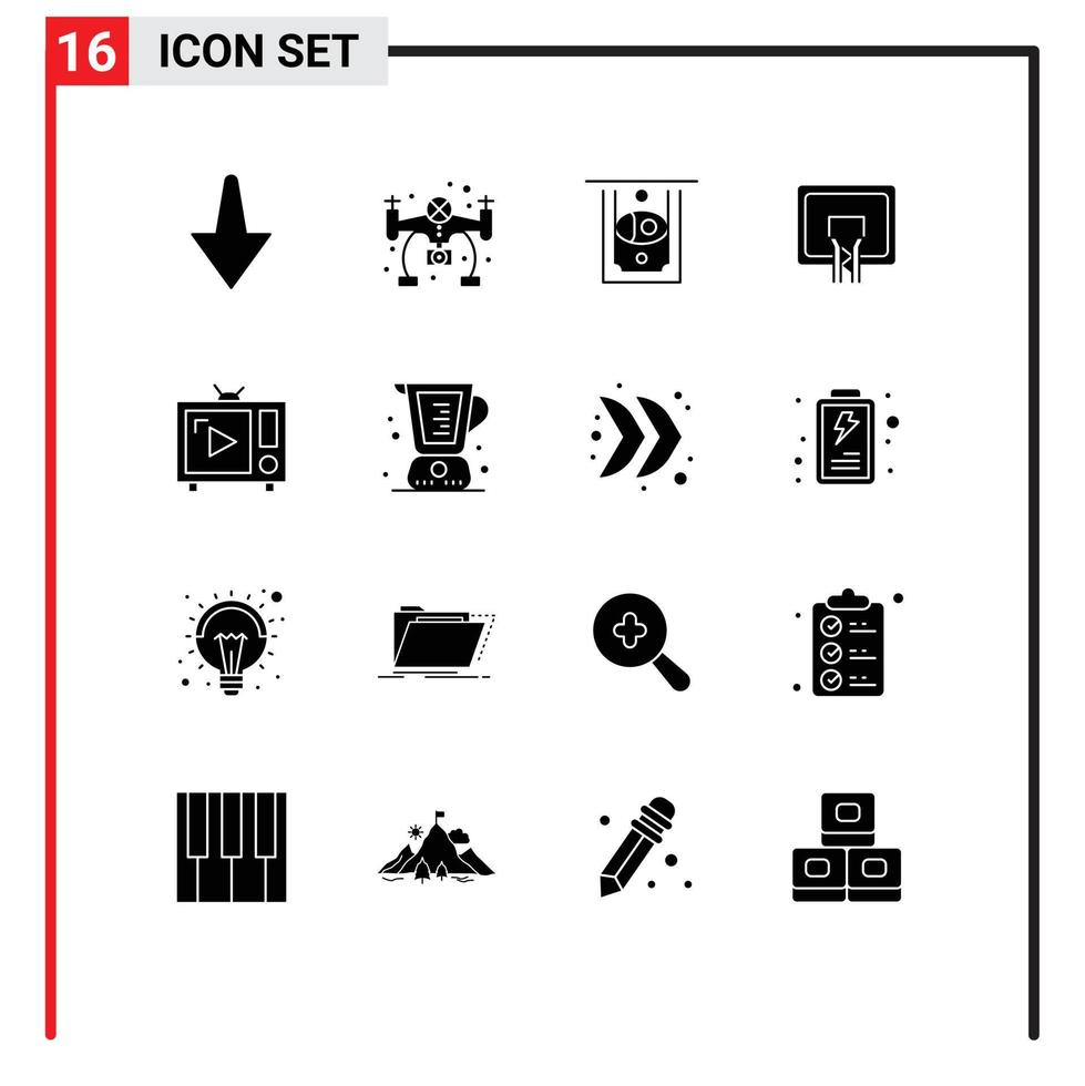 16 Universal Solid Glyphs Set for Web and Mobile Applications baked tv set backboard tv antenna tv Editable Vector Design Elements