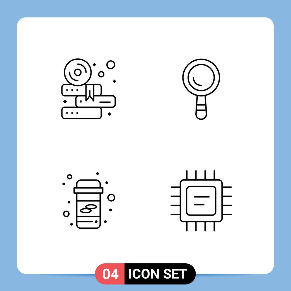4 Thematic Vector Filledline Flat Colors and Editable Symbols of books pharmacy cd building cpu Editable Vector Design Elements