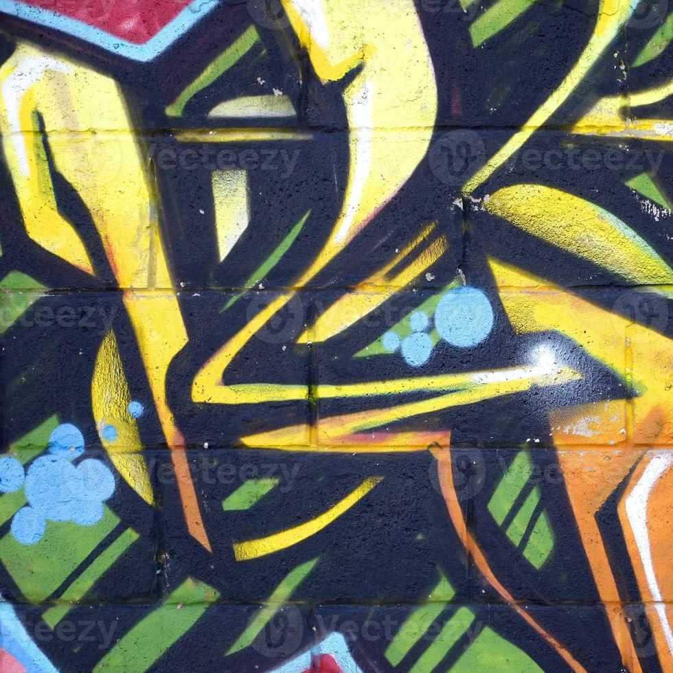 Fragment of colored street art graffiti paintings with contours and shading close up photo