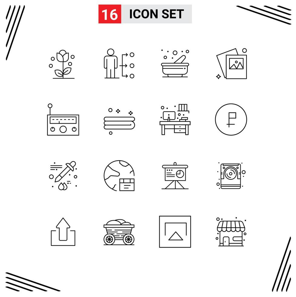 Pictogram Set of 16 Simple Outlines of device image user gallery mortar Editable Vector Design Elements