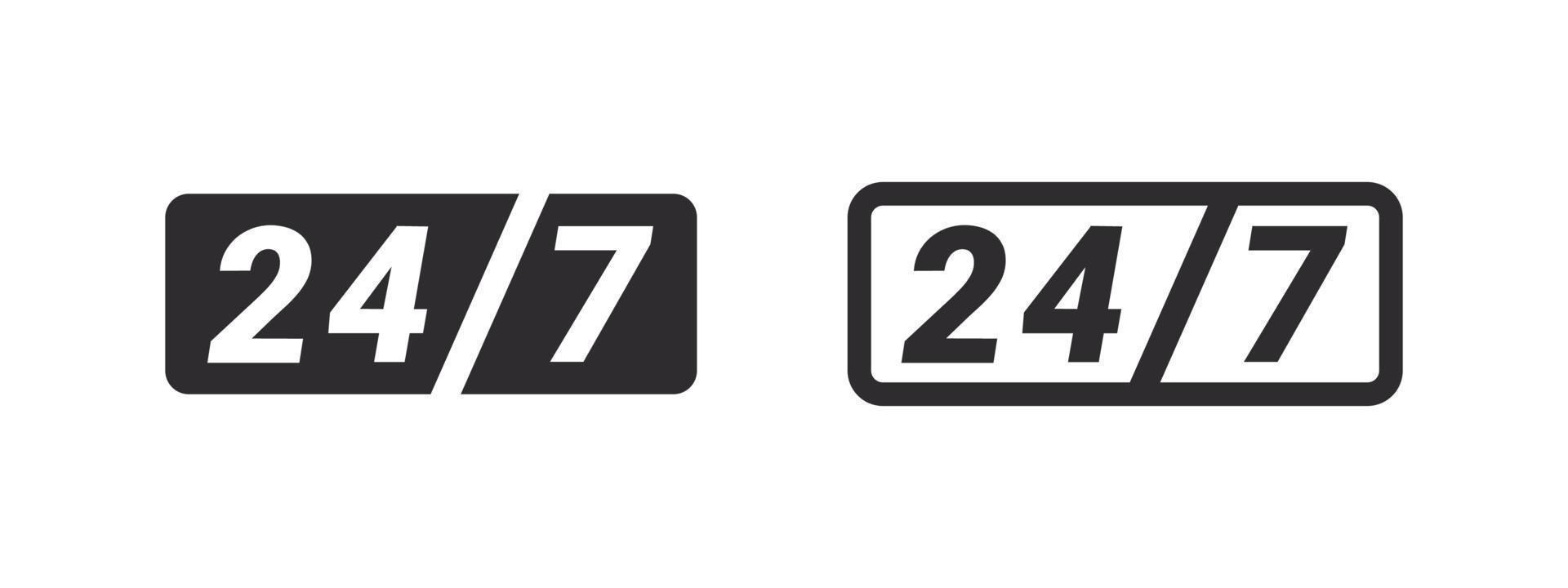 24 hour assistance icons. 24 hours 7 days in week support icons. Support service signs. Vector images