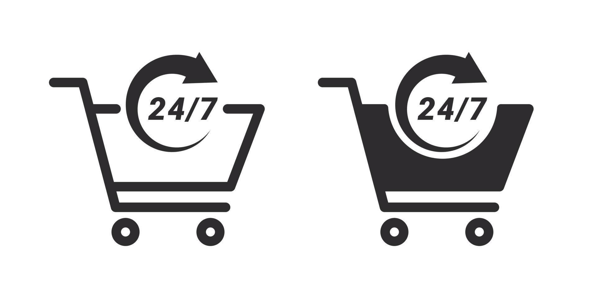 icono de la tienda de conveniencia. Iconos de 24 horas, 7 días a la