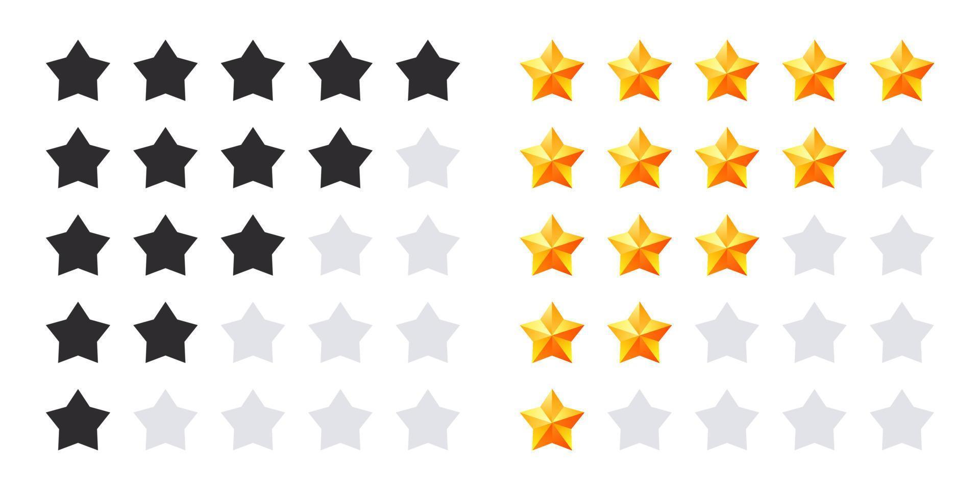 Stars icons. Product rating or customer review with gold stars. Shine sparkle icon. Vector icons