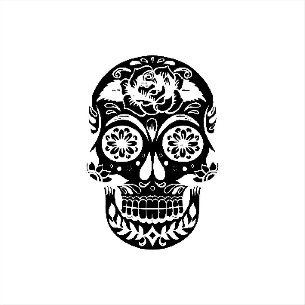 vector de cráneo mexicano con patrón. bosquejo del diseño del tatuaje del cráneo del estilo del tatuaje de la vieja escuela. ilustración en blanco y negro. ilustración de calavera mexicana