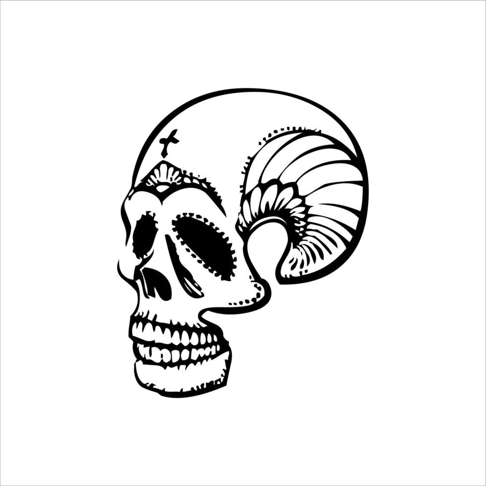 vector de cráneo mexicano con patrón. bosquejo del diseño del tatuaje del cráneo del estilo del tatuaje de la vieja escuela. ilustración en blanco y negro. ilustración de calavera mexicana