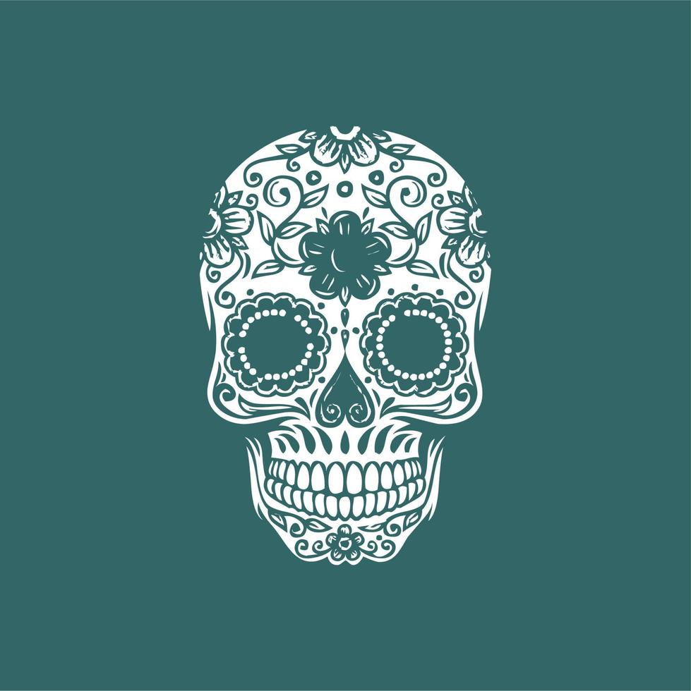 Mexican Skull Vector with Pattern. old school tattoo style Skull tattoo design sketch. Black and white illustration. mexican skull illustration