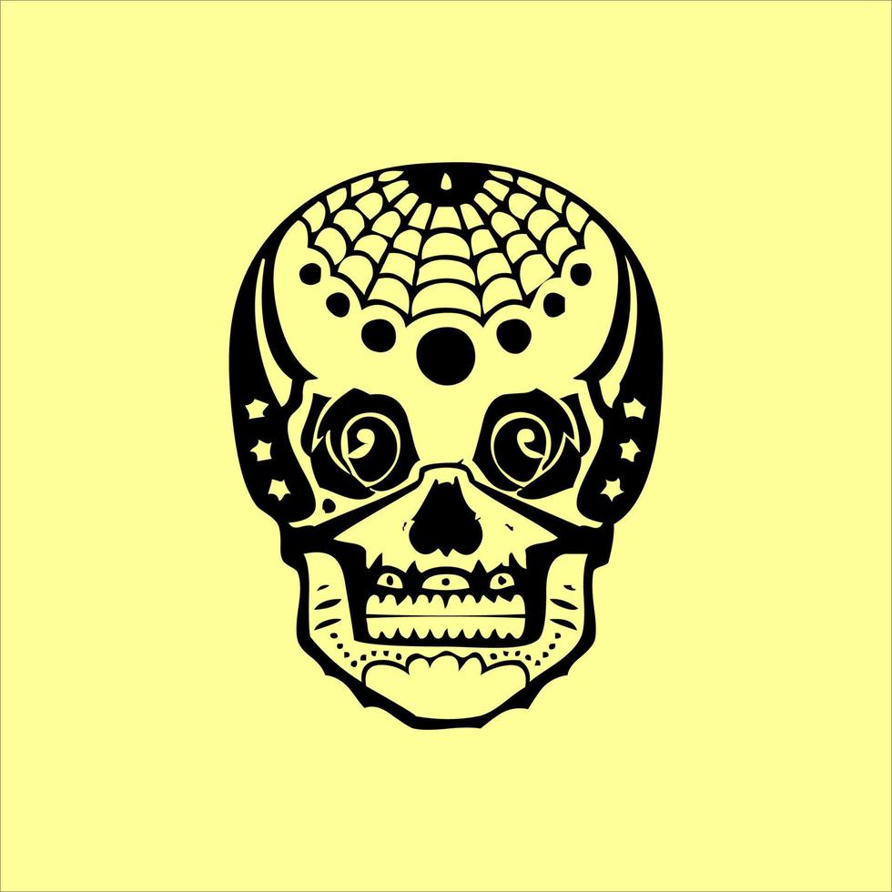 vector de cráneo mexicano con patrón. bosquejo del diseño del tatuaje del cráneo del estilo del tatuaje de la vieja escuela. ilustración en blanco y negro. ilustración de calavera mexicana