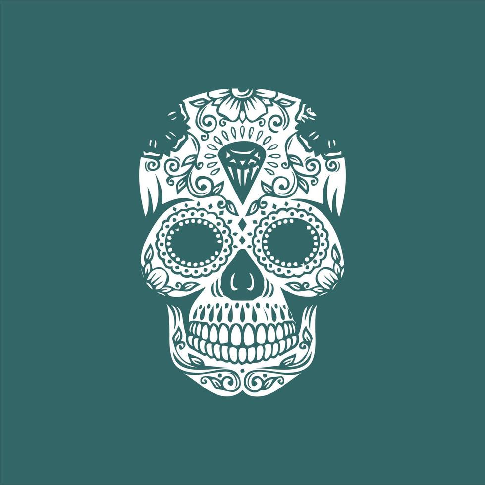 vector de cráneo mexicano con patrón. bosquejo del diseño del tatuaje del cráneo del estilo del tatuaje de la vieja escuela. ilustración en blanco y negro. ilustración de calavera mexicana