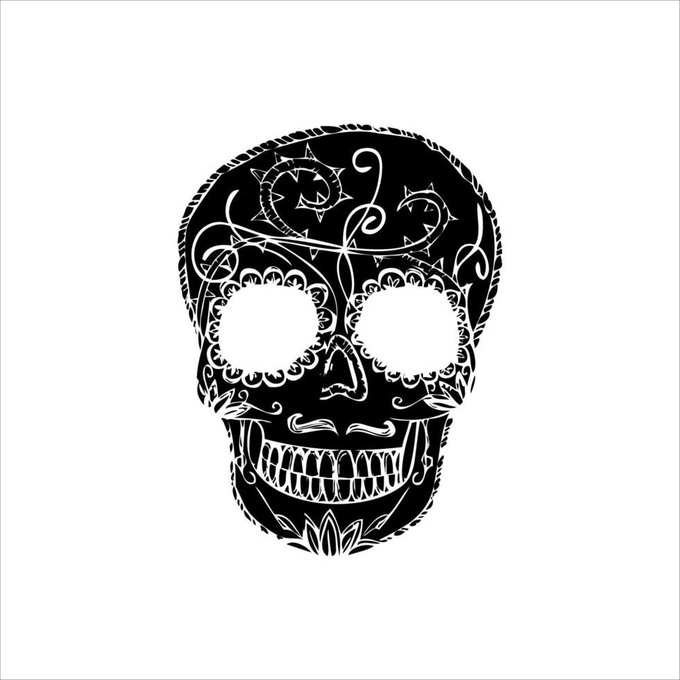 vector de cráneo mexicano con patrón. bosquejo del diseño del tatuaje del cráneo del estilo del tatuaje de la vieja escuela. ilustración en blanco y negro. ilustración de calavera mexicana