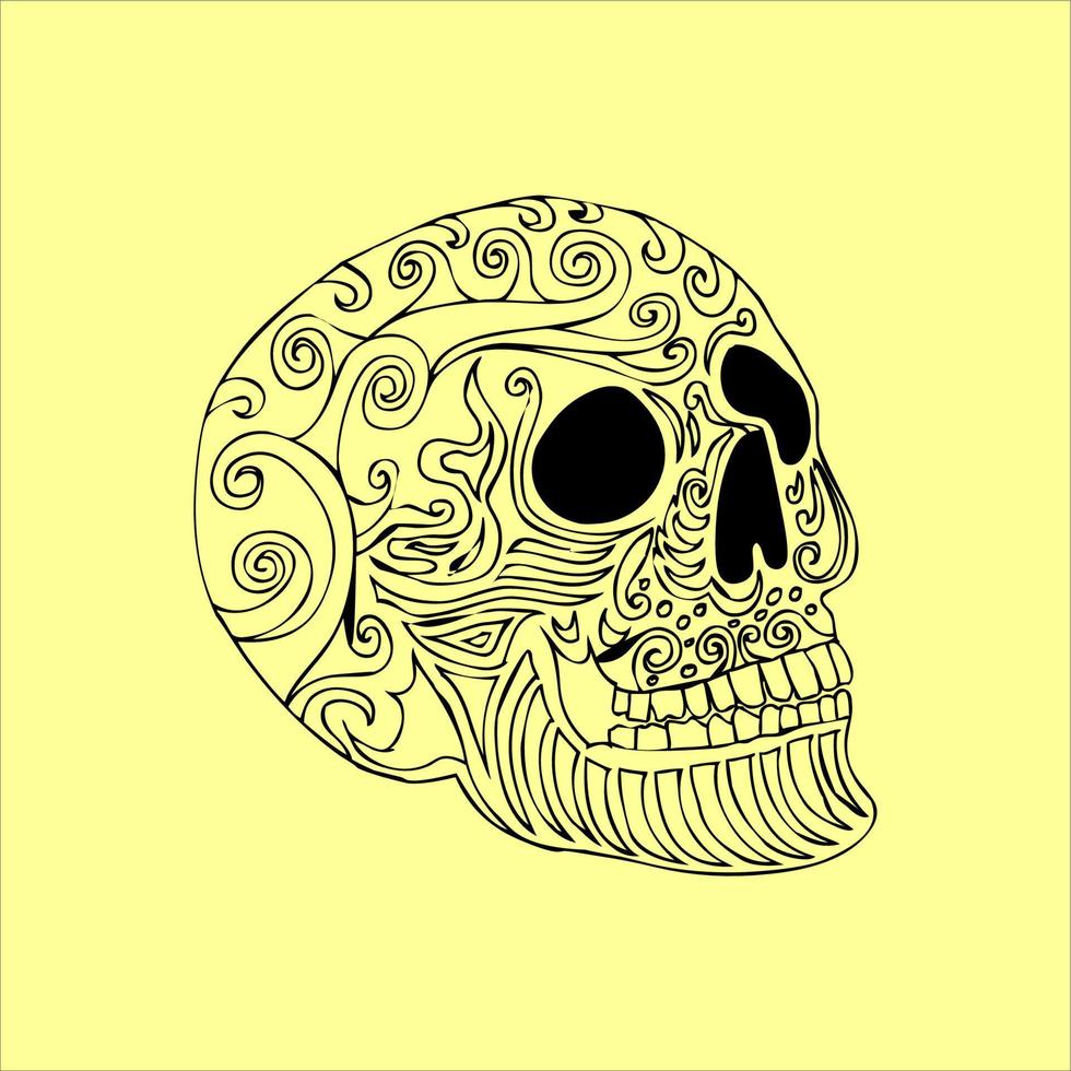 vector de cráneo mexicano con patrón. bosquejo del diseño del tatuaje del cráneo del estilo del tatuaje de la vieja escuela. ilustración en blanco y negro. ilustración de calavera mexicana