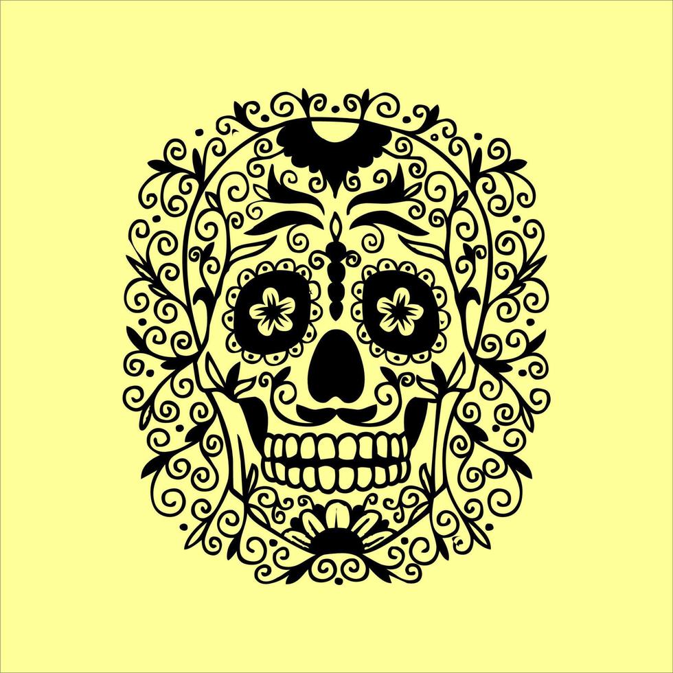 vector de cráneo mexicano con patrón. bosquejo del diseño del tatuaje del cráneo del estilo del tatuaje de la vieja escuela. ilustración en blanco y negro. ilustración de calavera mexicana
