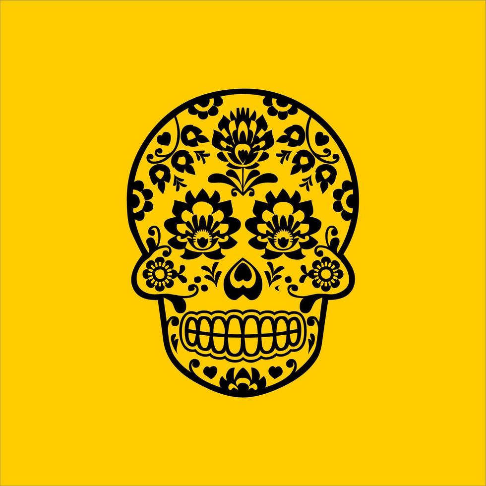 Mexican Skull Vector with Pattern. old school tattoo style Skull tattoo design sketch. Black and white illustration. mexican skull illustration