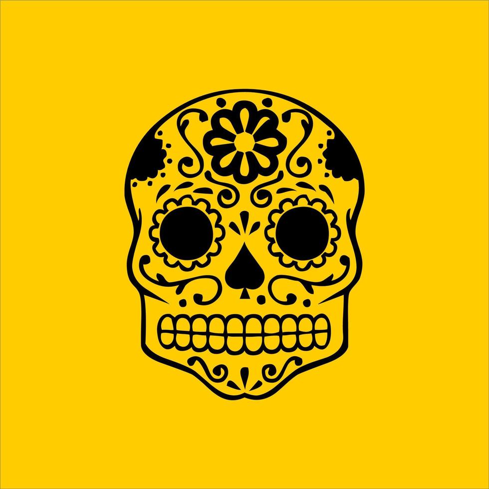 vector de cráneo mexicano con patrón. bosquejo del diseño del tatuaje del cráneo del estilo del tatuaje de la vieja escuela. ilustración en blanco y negro. ilustración de calavera mexicana