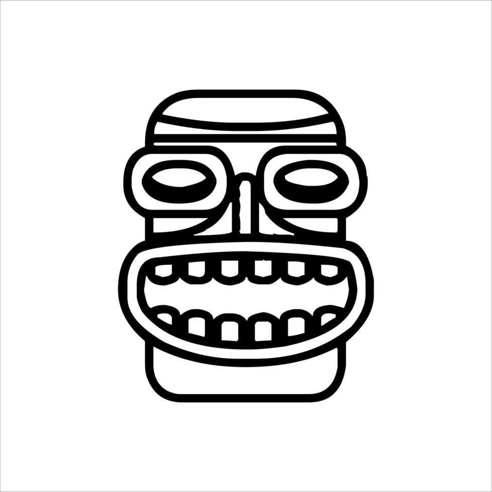 silueta del icono del ídolo tiki. ilustración simple de un ícono de ídolo tiki para diseño web aislado en un fondo blanco, máscara de madera tribal tiki, planta exótica tropical y tablero de bambú. Hawai tradicional vector