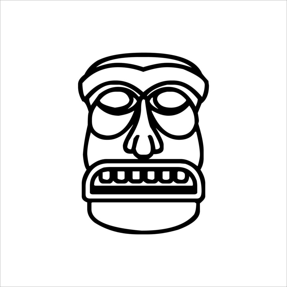 Silhouette of Tiki idol icon. Simple illustration of a tiki idol icon for web design isolated on a white background, Tiki tribal wooden mask, tropical exotic plant and bamboo board. Traditional Hawaii vector