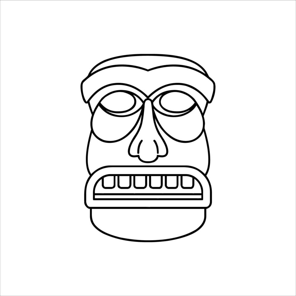 Silhouette of Tiki idol icon. Simple illustration of a tiki idol icon for web design isolated on a white background, Tiki tribal wooden mask, tropical exotic plant and bamboo board. Traditional Hawaii vector