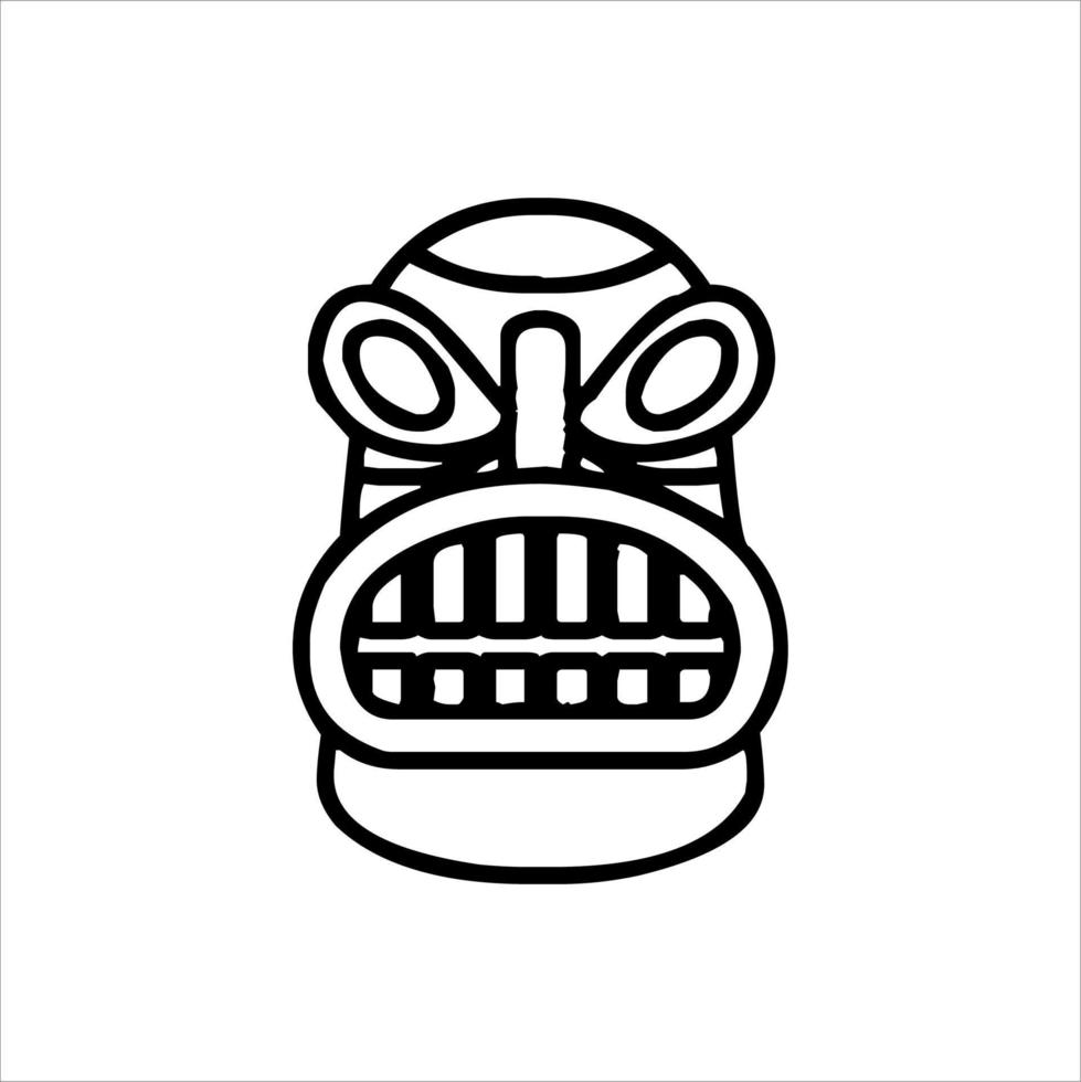 Silhouette of Tiki idol icon. Simple illustration of a tiki idol icon for web design isolated on a white background, Tiki tribal wooden mask, tropical exotic plant and bamboo board. Traditional Hawaii vector