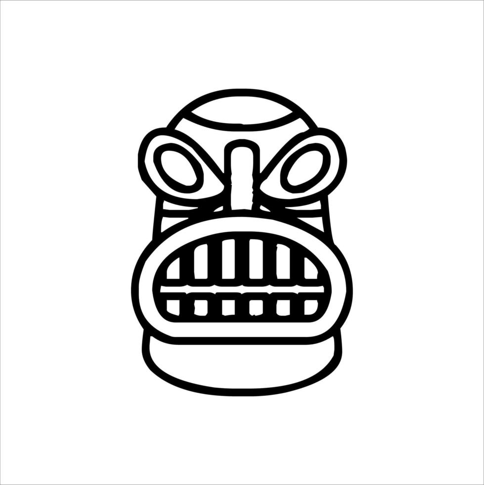 silueta del icono del ídolo tiki. ilustración simple de un ícono de ídolo tiki para diseño web aislado en un fondo blanco, máscara de madera tribal tiki, planta exótica tropical y tablero de bambú. Hawai tradicional vector