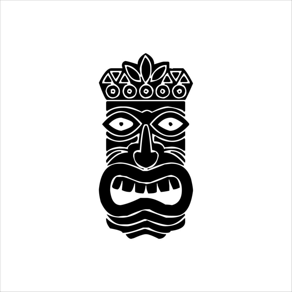 silueta del icono del ídolo tiki. ilustración simple de un ícono de ídolo tiki para diseño web aislado en un fondo blanco, máscara de madera tribal tiki, planta exótica tropical y tablero de bambú. Hawai tradicional vector