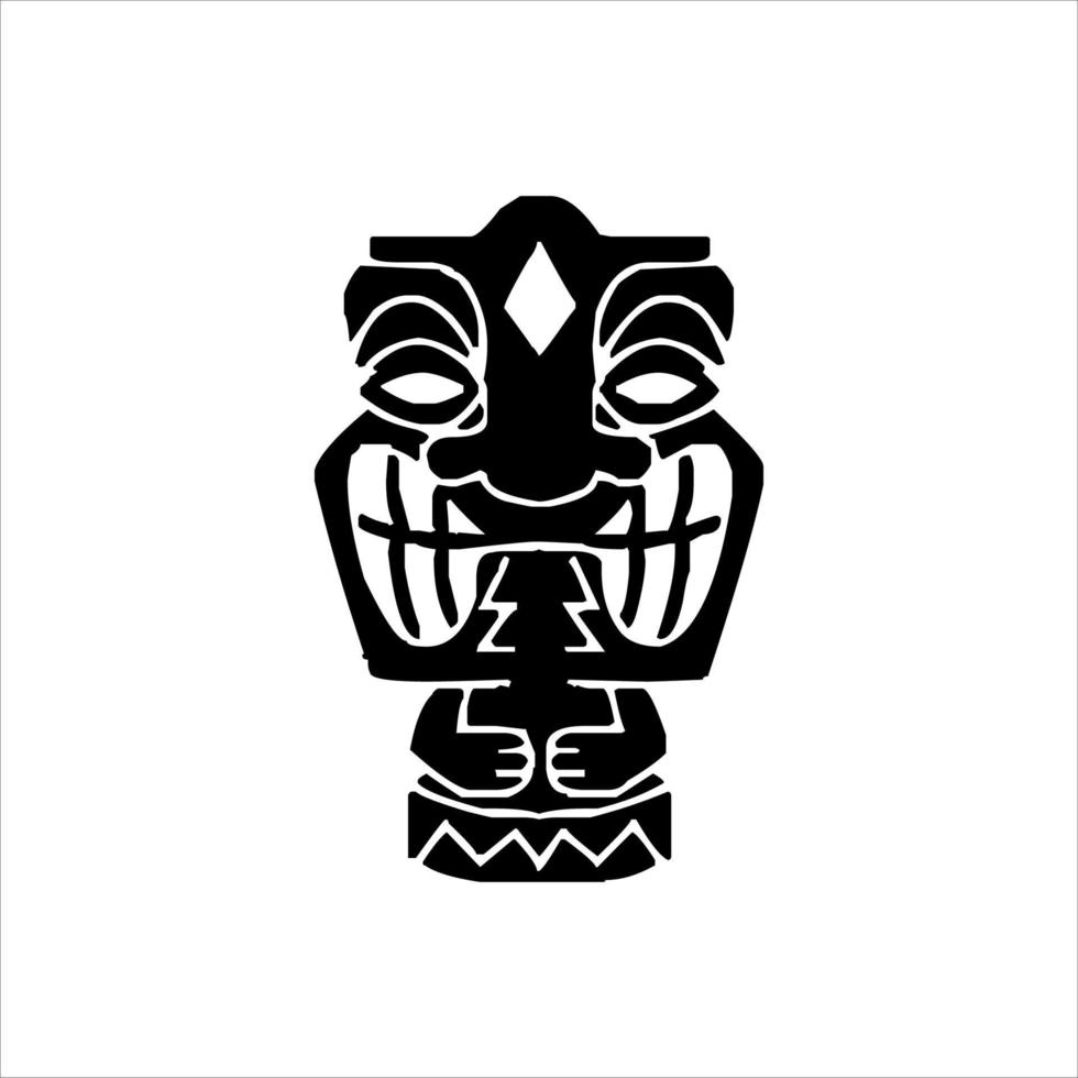 Silhouette of Tiki idol icon. Simple illustration of a tiki idol icon for web design isolated on a white background, Tiki tribal wooden mask, tropical exotic plant and bamboo board. Traditional Hawaii vector