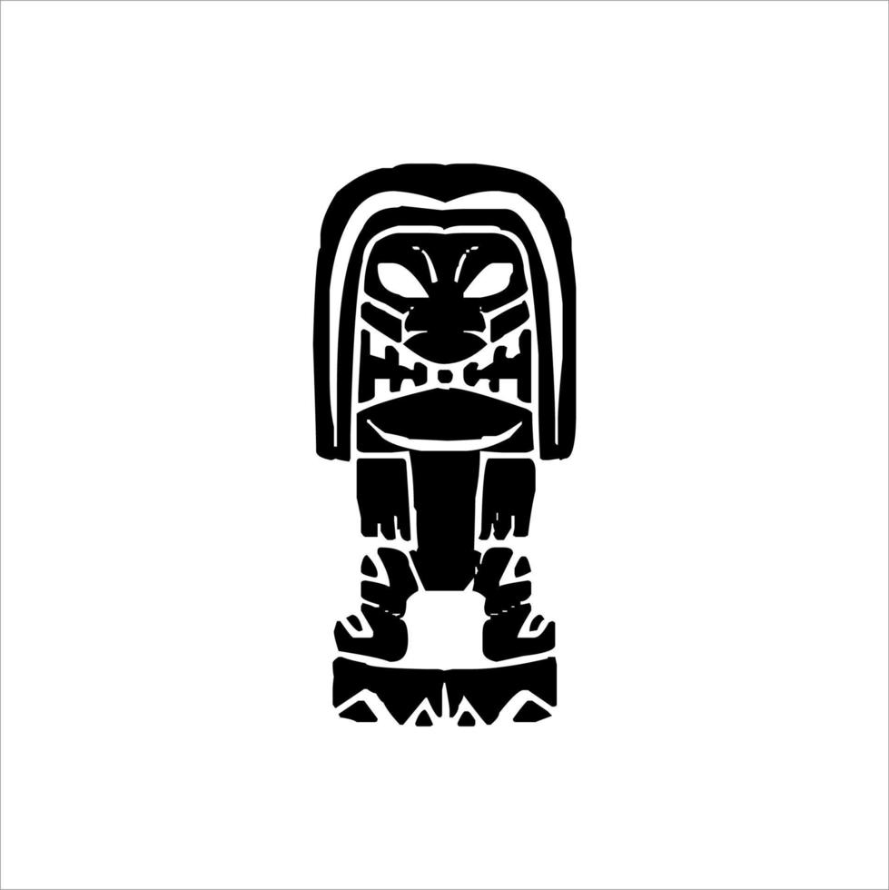 Silhouette of Tiki idol icon. Simple illustration of a tiki idol icon for web design isolated on a white background, Tiki tribal wooden mask, tropical exotic plant and bamboo board. Traditional Hawaii vector