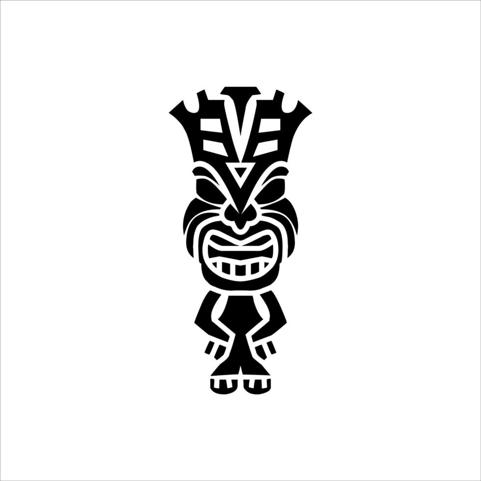 silueta del icono del ídolo tiki. ilustración simple de un ícono de ídolo tiki para diseño web aislado en un fondo blanco, máscara de madera tribal tiki, planta exótica tropical y tablero de bambú. Hawai tradicional vector