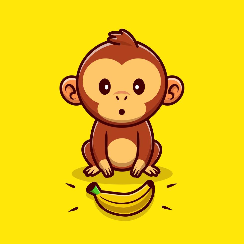 Cute Monkey Finding Banana Cartoon Vector Icon Illustration. Animal Food Icon Concept Isolated Premium Vector. Flat Cartoon Style