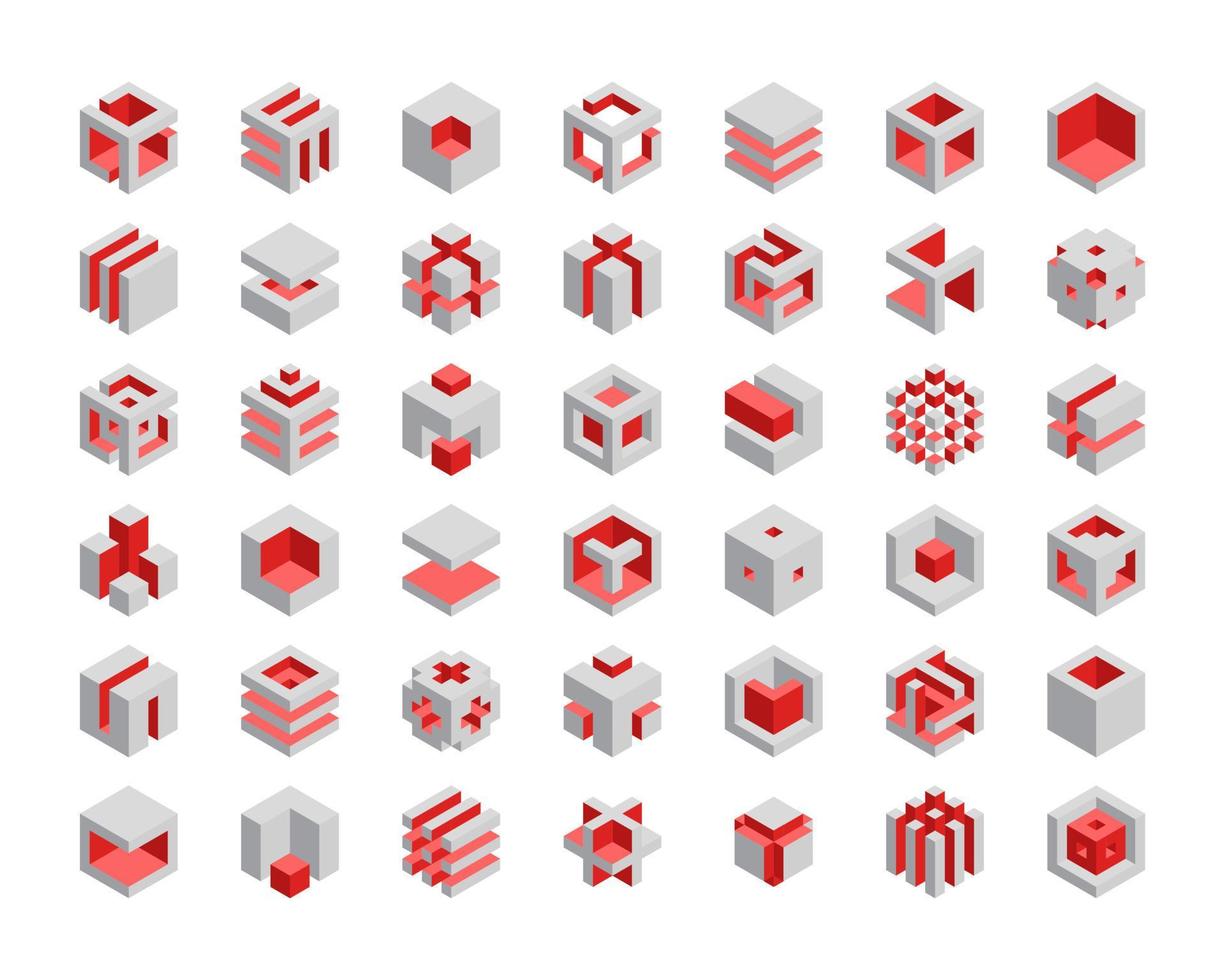 Cube logo vector design. Cubes 3d set template graphic elements.